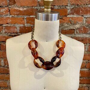 Vintage 90s faux tortoise shell chain statement necklace
